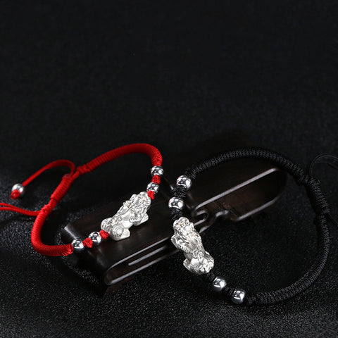 Hand Woven Sterling Silver Pixiu Couple Bracelet - Wealth Attraction