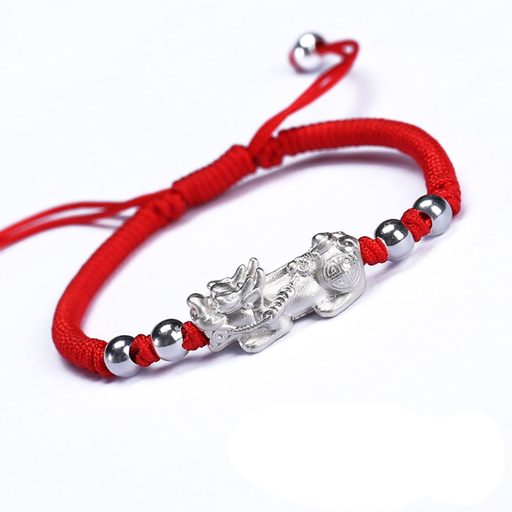 Hand Woven Sterling Silver Pixiu Couple Bracelet - Wealth Attraction