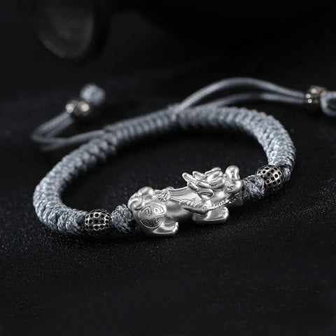 Sterling Silver Pixiu Hand Woven Bracelet - Wealth & Blessings