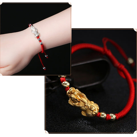 Hand Woven Sterling Silver Pixiu Couple Bracelet - Wealth Attraction