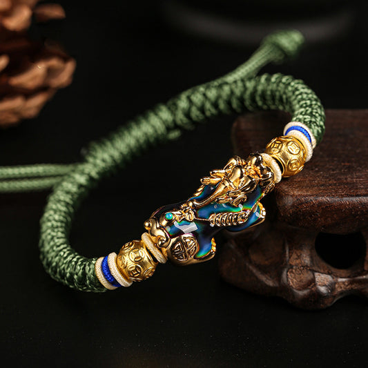 Hand Woven Copper-Plated Gold Color-Changing Pixiu Bracelet - Wealth & Prosperity