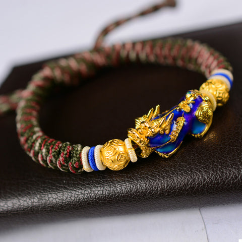 Hand Woven Copper-Plated Gold Color-Changing Pixiu Bracelet - Wealth & Prosperity