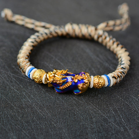 Hand Woven Copper-Plated Gold Color-Changing Pixiu Bracelet - Wealth & Prosperity