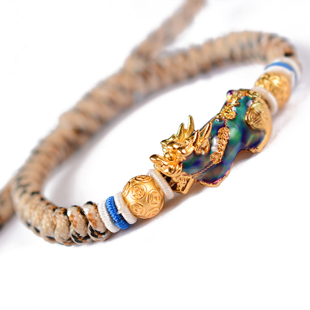 Hand Woven Copper-Plated Gold Color-Changing Pixiu Bracelet - Wealth & Prosperity