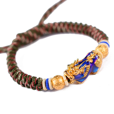 Hand Woven Copper-Plated Gold Color-Changing Pixiu Bracelet - Wealth & Prosperity