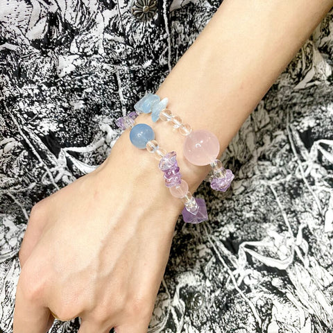 Aquamarine Amethyst Rose Quartz Double Circle Bracelet - Enhance Attraction