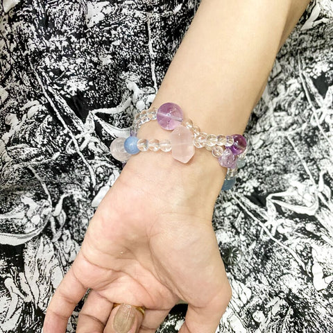 Aquamarine Amethyst Rose Quartz Double Circle Bracelet - Enhance Attraction