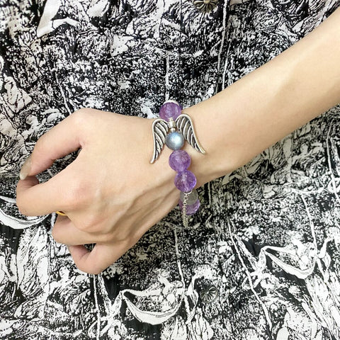 Amethyst Angel Wing  Bracelet - Symbol of Love