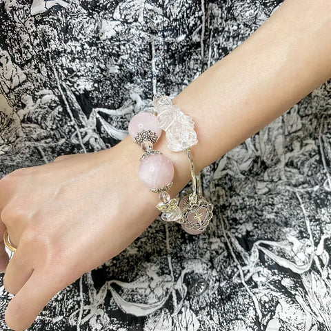 Rose Quartz Unicorn Double Circle Bracelet - Enhance Romantic Relationships