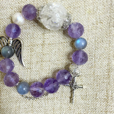 Amethyst Angel Wing  Bracelet - Symbol of Love