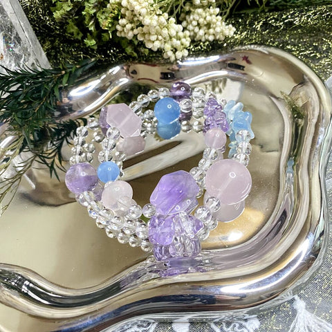 Aquamarine Amethyst Rose Quartz Double Circle Bracelet - Enhance Attraction