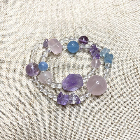 Aquamarine Amethyst Rose Quartz Double Circle Bracelet - Enhance Attraction