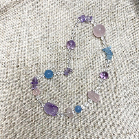 Aquamarine Amethyst Rose Quartz Double Circle Bracelet - Enhance Attraction