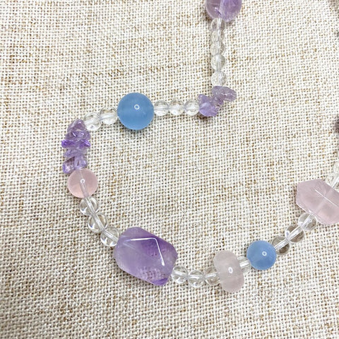 Aquamarine Amethyst Rose Quartz Double Circle Bracelet - Enhance Attraction