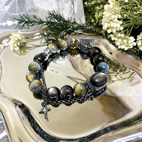 Tiger's Eye Silver Obsidian Bracelet - Academic Enhancement