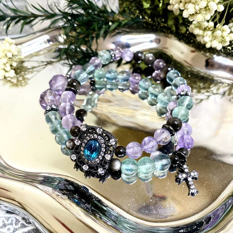 Fluorite Amethyst Double Layer Bracelet - Enhance Focus