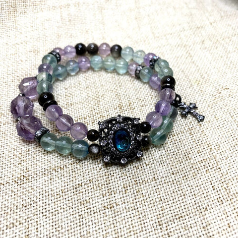 Fluorite Amethyst Double Layer Bracelet - Enhance Focus