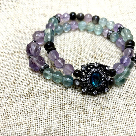 Fluorite Amethyst Double Layer Bracelet - Enhance Focus