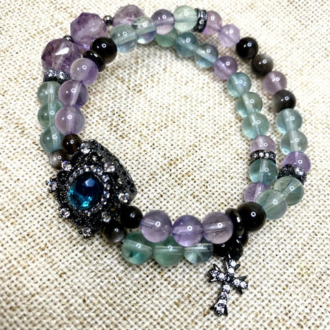 Fluorite Amethyst Double Layer Bracelet - Enhance Focus